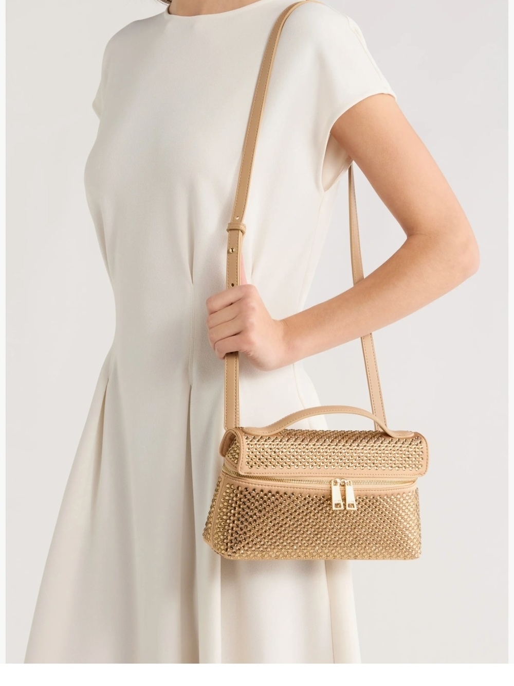 Thea Woven Top Carry Handle Crossbody Bag Beatiful Crystals